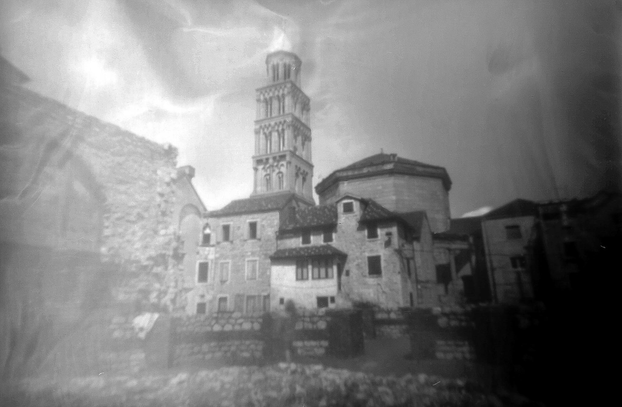 Camera obscura photography - St. Duje Cathedral Split - pinhole camera technique and historic architecture